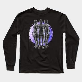 Futuristic Trio Cyborg Man Space Rave Techno Dancer Science Fiction Nerd Hologram Technology Long Sleeve T-Shirt